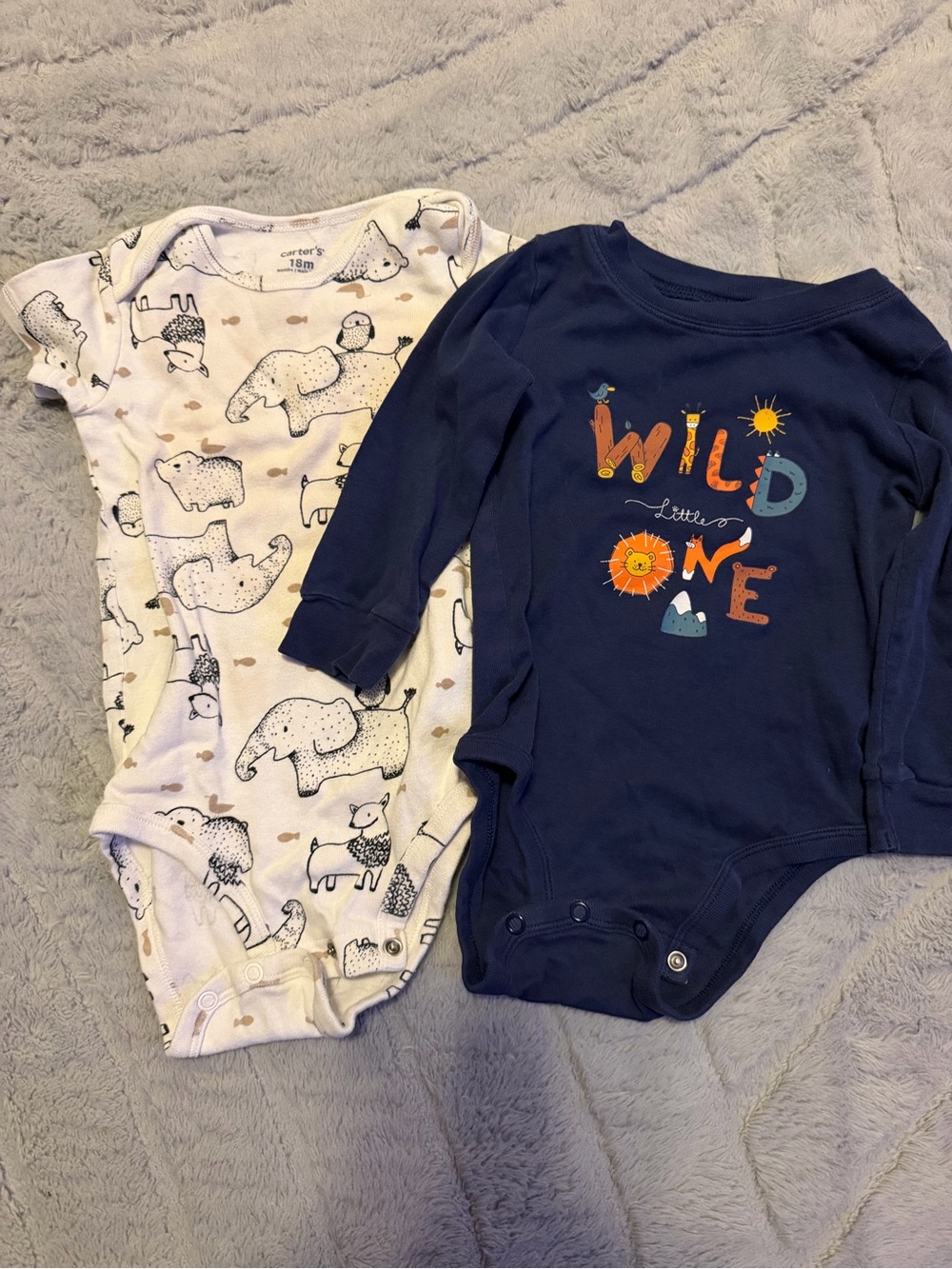 Set of 2 - 18 month Carter’s Navy "Wild One" Long-Sleeve Baby One-Piece